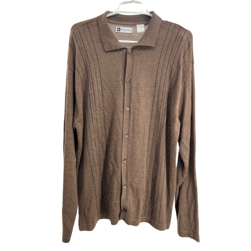 Bachrach men’s brown wool blend lightweight button up sweater cardigan preppy
